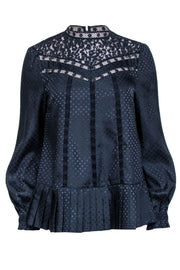 Current Boutique-Ted Baker - Navy Polka Dot Print w/ Lace Trim Detail Sz 4