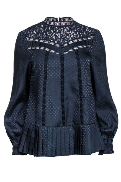 Current Boutique-Ted Baker - Navy Polka Dot Print w/ Lace Trim Detail Sz 4