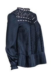 Current Boutique-Ted Baker - Navy Polka Dot Print w/ Lace Trim Detail Sz 4