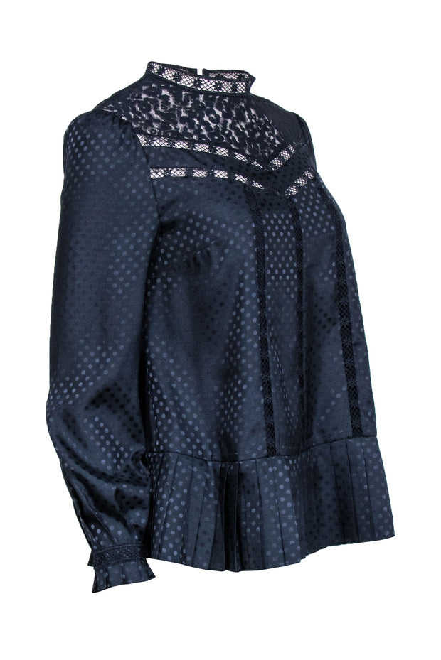 Current Boutique-Ted Baker - Navy Polka Dot Print w/ Lace Trim Detail Sz 4
