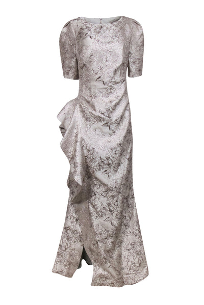 Current Boutique-Terri Jon - Champagne Gold Jacquard Gown Sz 10