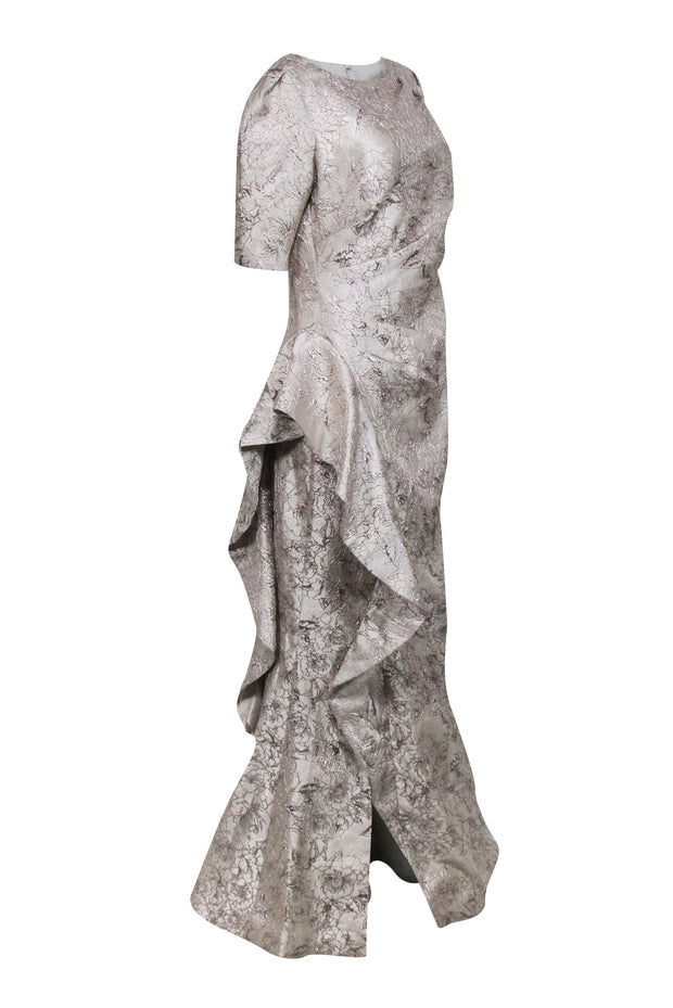 Current Boutique-Terri Jon - Champagne Gold Jacquard Gown Sz 10
