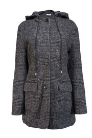 Current Boutique-Thakoon - Charcoal & Grey Plaid Wool Blend Hooded Coat Sz L