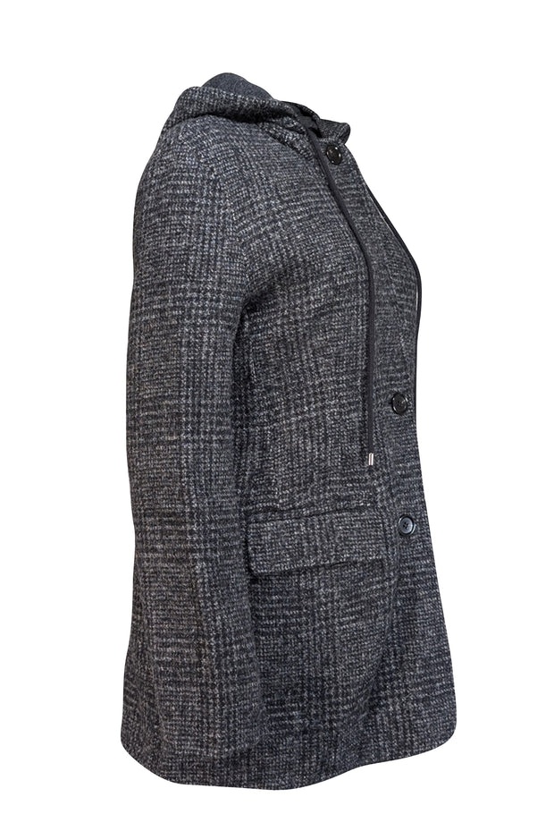 Current Boutique-Thakoon - Charcoal & Grey Plaid Wool Blend Hooded Coat Sz L