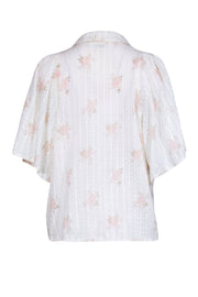Current Boutique-The Great - Ivory w/ Pink Floral Print Semi Sheer Textured Blouse Sz L