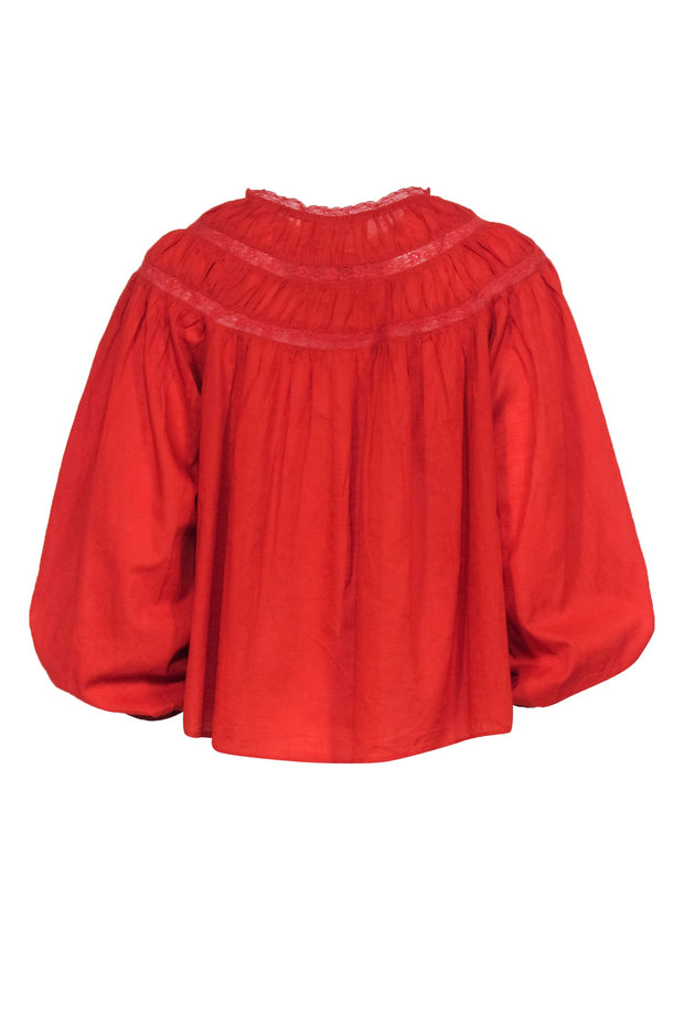 Current Boutique-The Great- Orange Lace "Picturesque" Long Sleeve Top Sz S