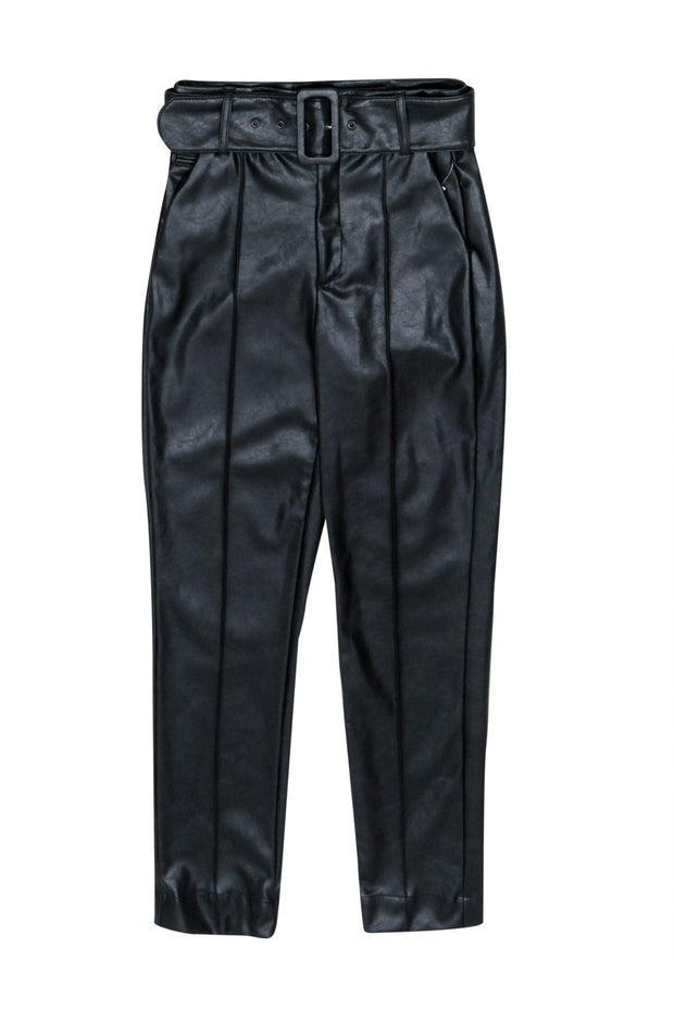 Current Boutique-The Kooples - Black Faux Leather Belted Pants Sz S