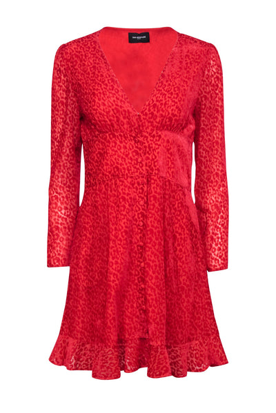Current Boutique-The Kooples - Red Velvet Leopard Burnout Dress Sz M