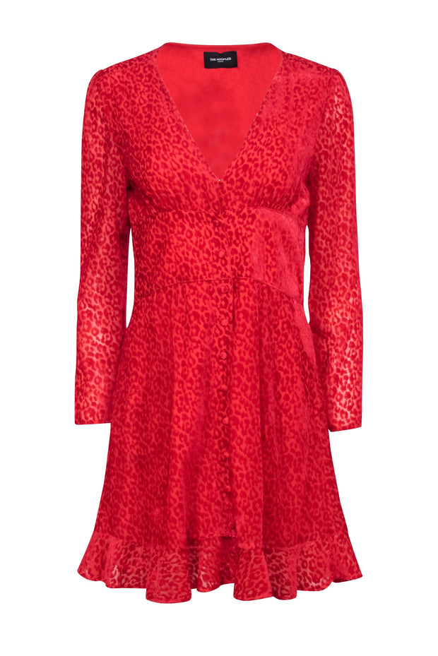 Current Boutique-The Kooples - Red Velvet Leopard Burnout Dress Sz M