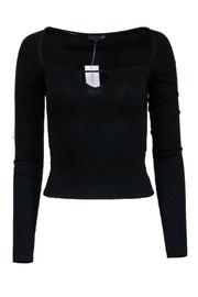 Current Boutique-The Range - Black Ribbed Square Neckline Keyhole Top Sz S