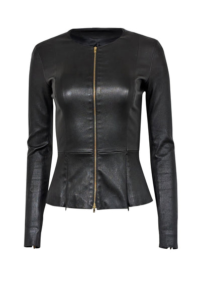 Current Boutique-The Row - Black Lambskin Leather "Anasta" Zipper Jacket Sz 0