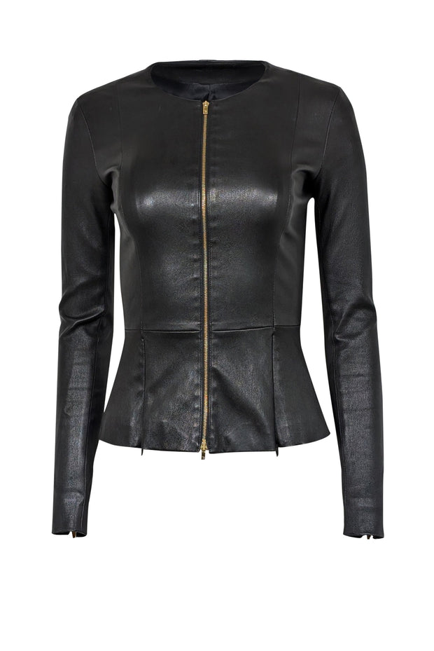 Current Boutique-The Row - Black Lambskin Leather "Anasta" Zipper Jacket Sz 0