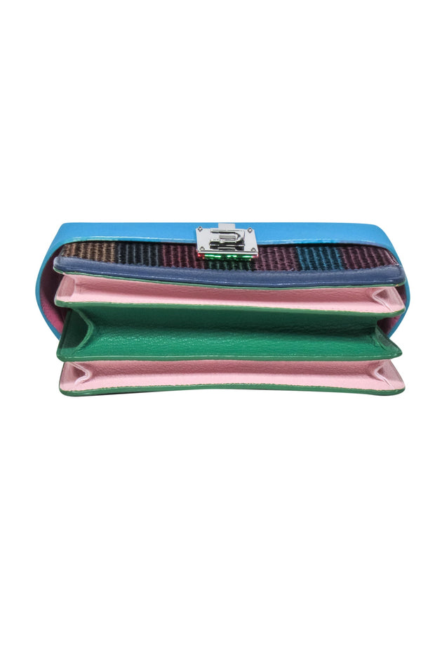 Current Boutique-The Volon - Teal Blue Leather w/ Multi Color Sequin Stripe Crossbody Bag