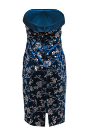 Current Boutique-Theia - Dark Blue Velvet Beaded Strapless Dress Sz 8