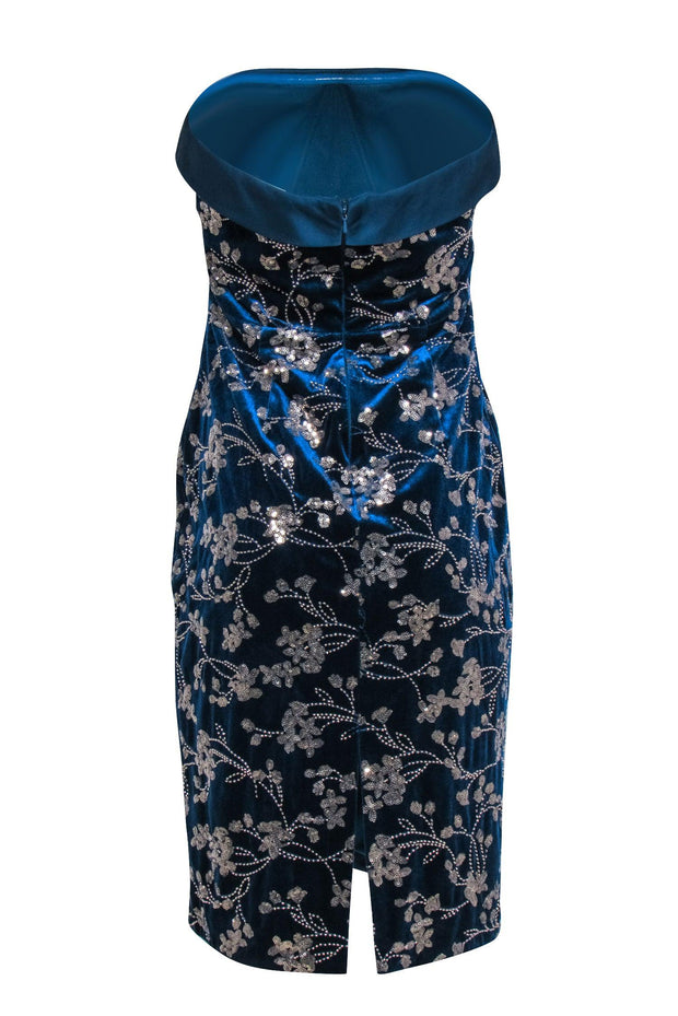 Current Boutique-Theia - Dark Blue Velvet Beaded Strapless Dress Sz 8