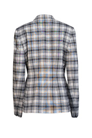 Theory - Grey, Black, & White Plaid Wool Blazer Sz 10 - Current Boutique