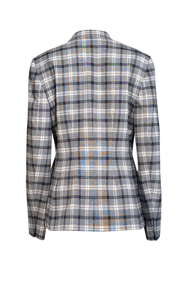 Theory - Grey, Black, & White Plaid Wool Blazer Sz 10 - Current Boutique