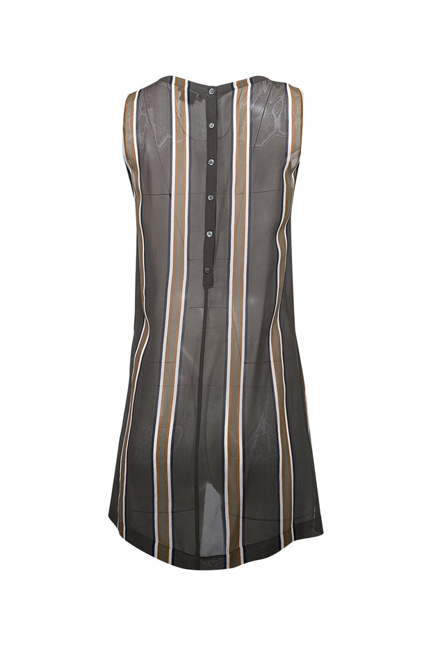 Current Boutique-Theory - Green, Navy, & White Striped Semi-Sheer Silk Top Sz S
