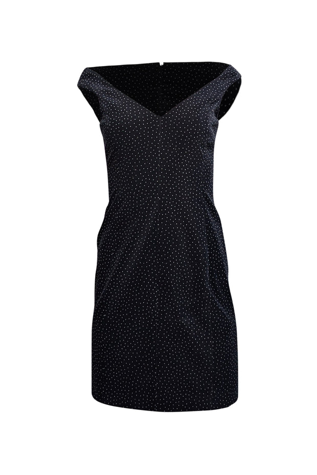 Theory - Black Dotted Velvet Off-the-Shoulder Dress Sz 2 - Current Boutique