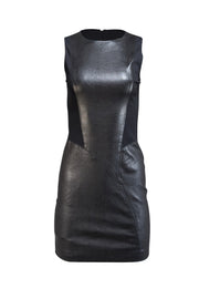 Theory - Black Leather Mini Dress w/ Knit Panels Sz 2 - Current Boutique