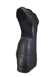Theory - Black Leather Mini Dress w/ Knit Panels Sz 2 - Current Boutique