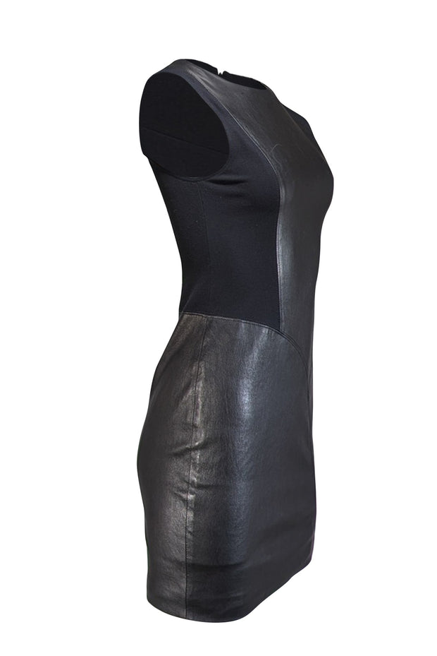 Theory - Black Leather Mini Dress w/ Knit Panels Sz 2 - Current Boutique