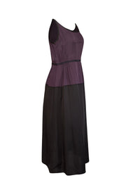 Current Boutique-Theory - Dark Purple & Black Sleeveless Silk Midi Dress Sz 8