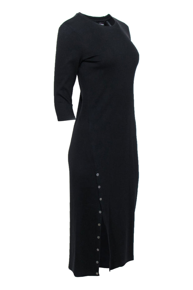 Current Boutique-Theory - Black Knit Midi Dress w/ Buttoned Slit Sz M