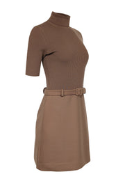 Current Boutique-Theory - Tan Wool Blend Knit Combo Turtleneck Dress Sz S