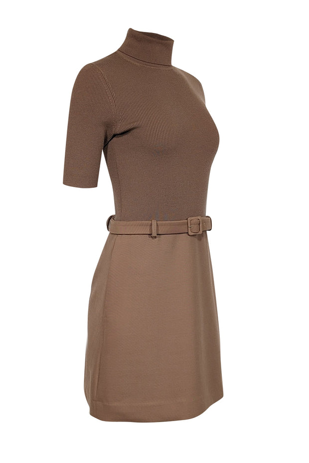 Current Boutique-Theory - Tan Wool Blend Knit Combo Turtleneck Dress Sz S
