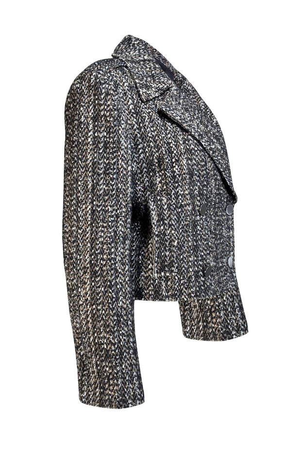 Theory - Black, White, & Beige Tweed Cropped Jacket Sz 10 - Current Boutique