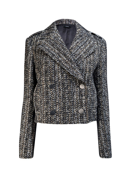 Theory - Black, White, & Beige Tweed Cropped Jacket Sz 10 - Current Boutique
