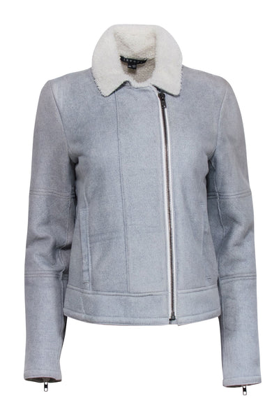 Current Boutique-Theory - Light Blue "Kahlo Astarte Denim-Look" Shearling Jacket Sz M