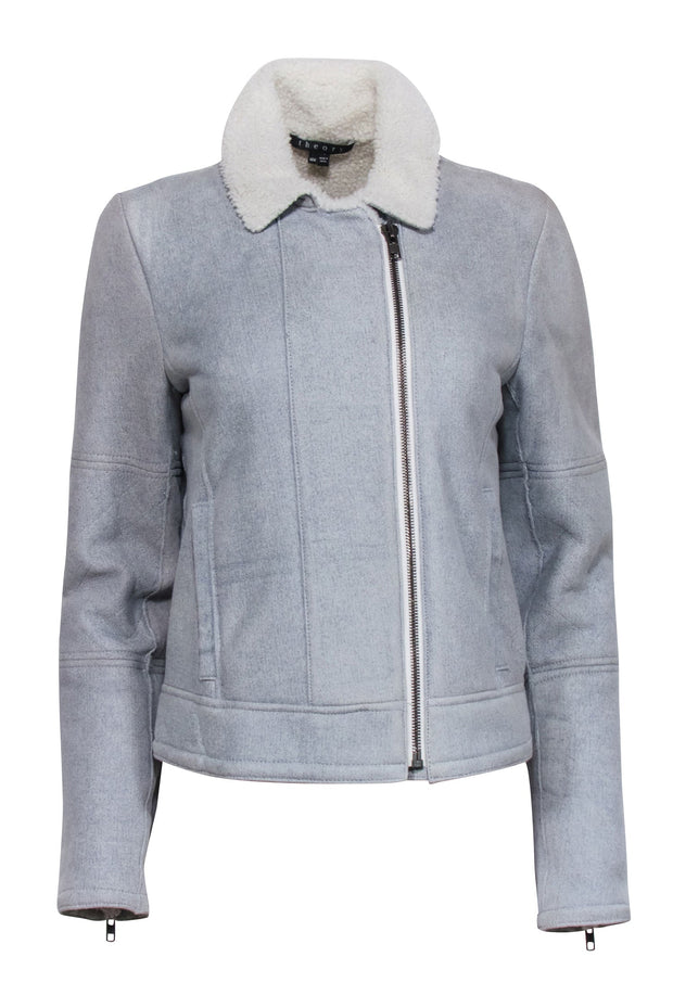Current Boutique-Theory - Light Blue "Kahlo Astarte Denim-Look" Shearling Jacket Sz M