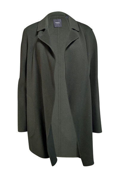 Theory -  Green Wool & Cashmere Open Front Jacket Sz M - Current Boutique