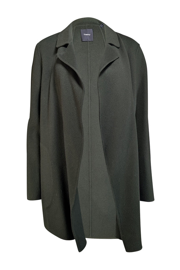 Theory -  Green Wool & Cashmere Open Front Jacket Sz M - Current Boutique