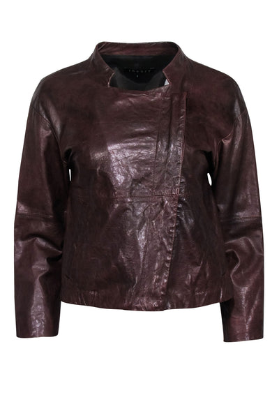 Current Boutique-Theory - Brown Leather Moto Zip Jacket Sz S