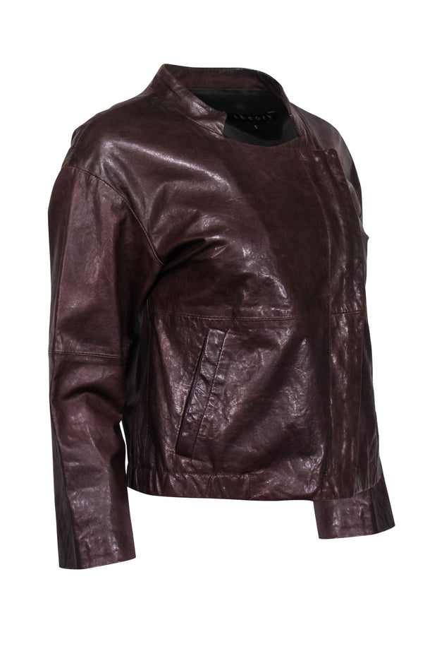 Current Boutique-Theory - Brown Leather Moto Zip Jacket Sz S