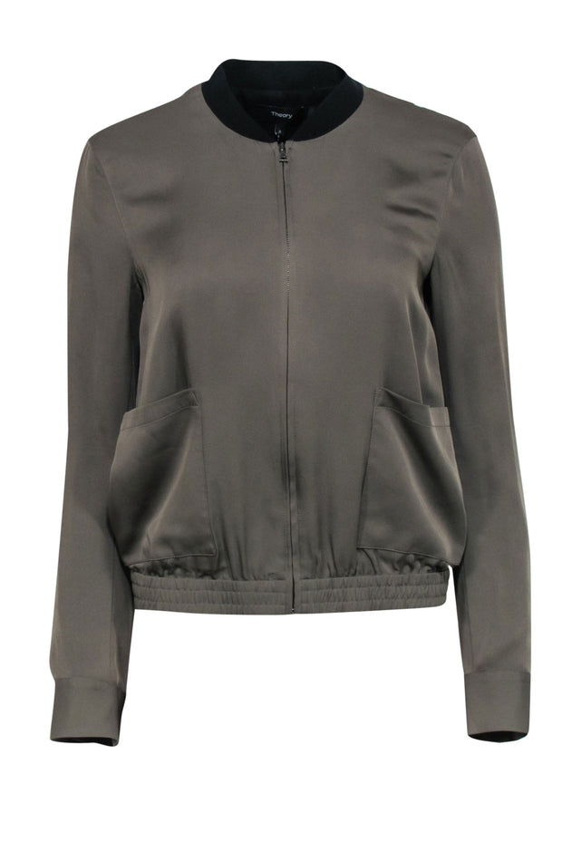 Current Boutique-Theory - Light Green Silk Bomber Style Jacket Sz S