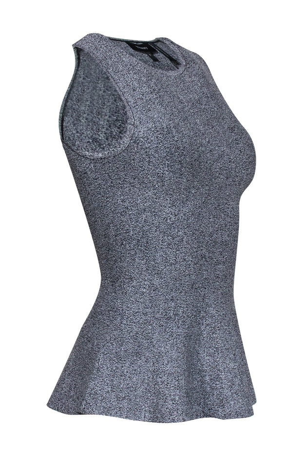 Current Boutique-Theory - Black & White Speckled Glossed Knit Peplum Top Sz P