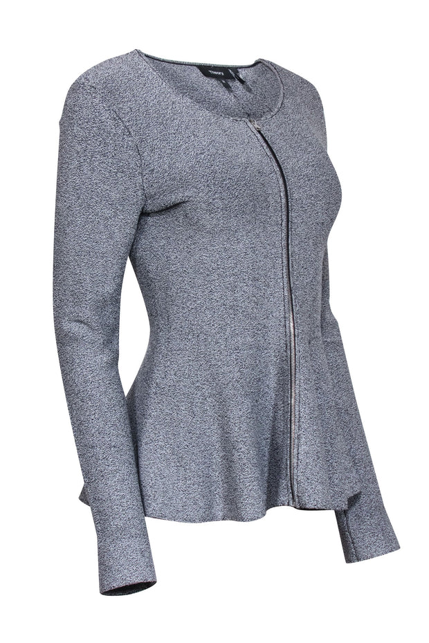 Current Boutique-Theory - Grey Blend Zipper Front Peplum Top Sz M