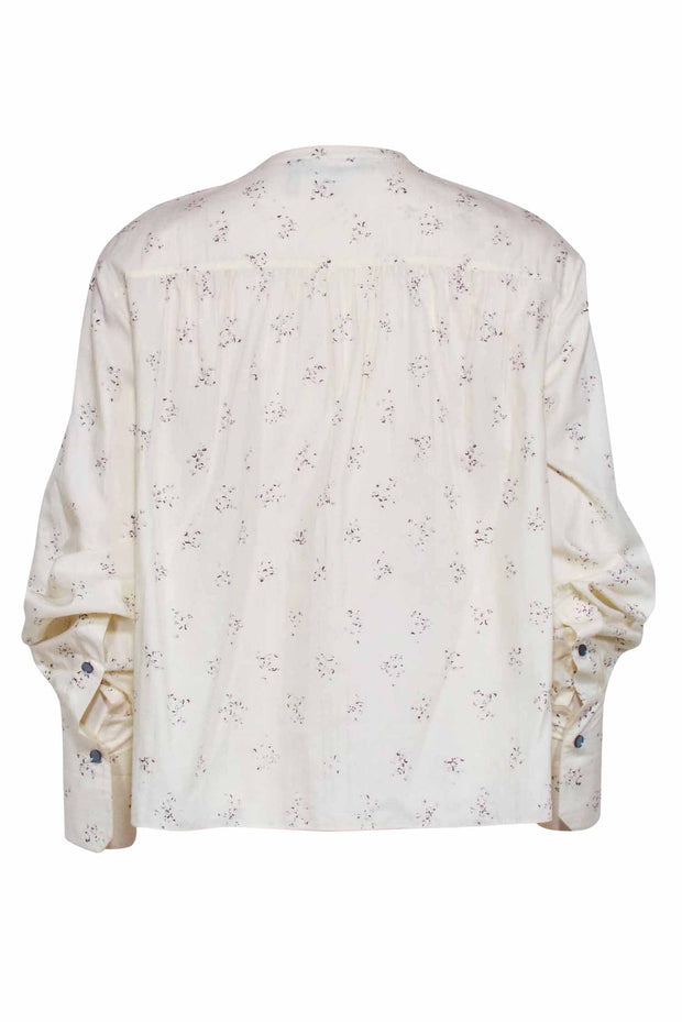 Current Boutique-Theory - Ivory Dotted Print Long Sleeve Top Sz P