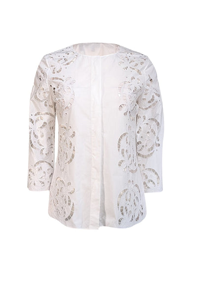 Current Boutique-Theory - White Embroidered Poplin Shirt Sz S