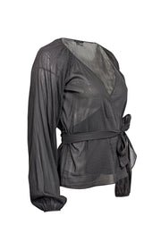 Current Boutique-Theory - Black Long Sleeve Wrap Top Sz XS