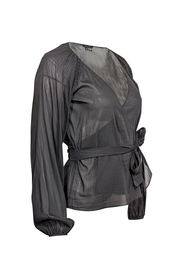 Current Boutique-Theory - Black Long Sleeve Wrap Top Sz XS