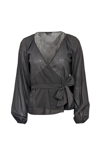 Current Boutique-Theory - Black Long Sleeve Wrap Top Sz XS