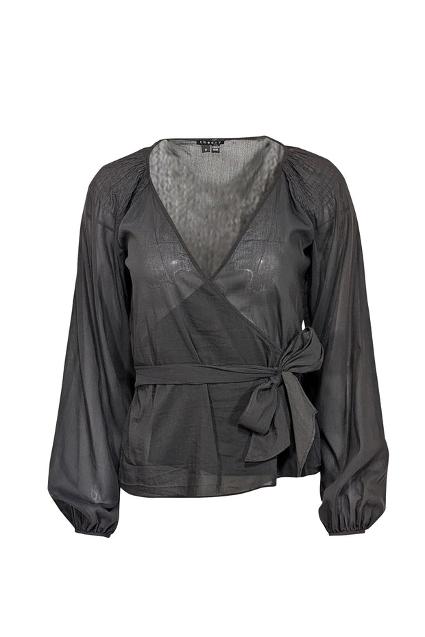 Current Boutique-Theory - Black Long Sleeve Wrap Top Sz XS