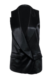 Current Boutique-Theory - Black Satin Open Front Vest Sz 8