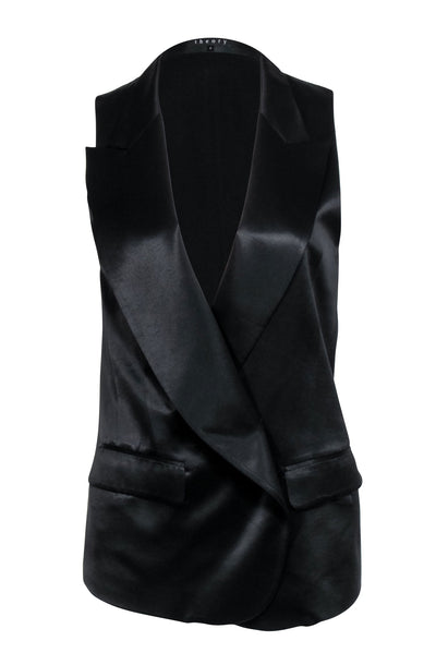 Current Boutique-Theory - Black Satin Open Front Vest Sz 8
