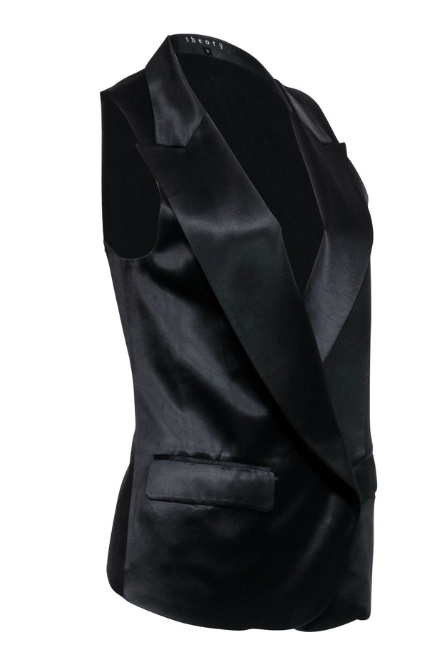 Current Boutique-Theory - Black Satin Open Front Vest Sz 8